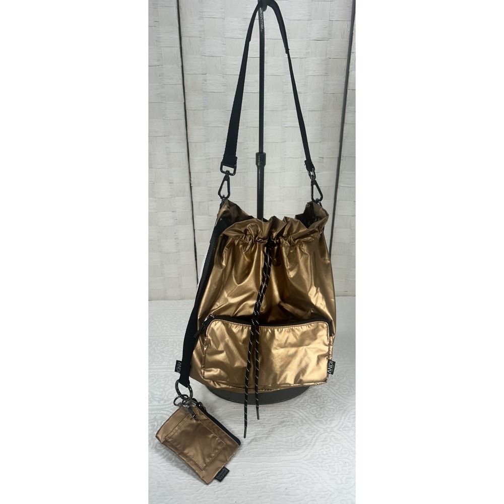 Andi NY NWT waterproof recycled materials gold metallic bucket drawstring purse